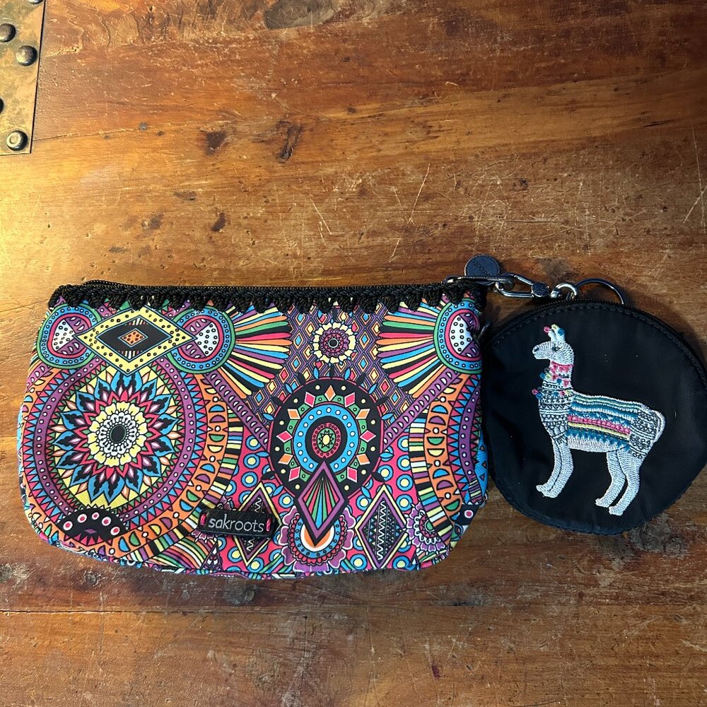 The Sak Sakroots Rainbow Wanderlust pouch set Llama coin purse
